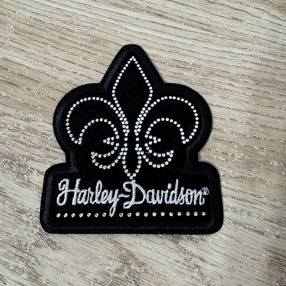 Harley-Davidson Black Fleur De Lis Embroidered‎ Rhinestone Sew On Patch 2013